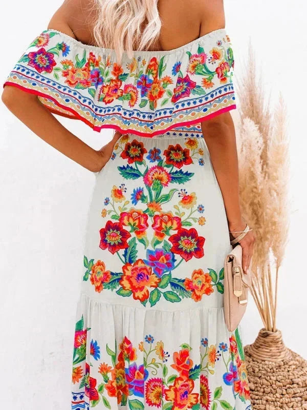 Vestido largo mujer con Hombros descubiertos y estampado floral