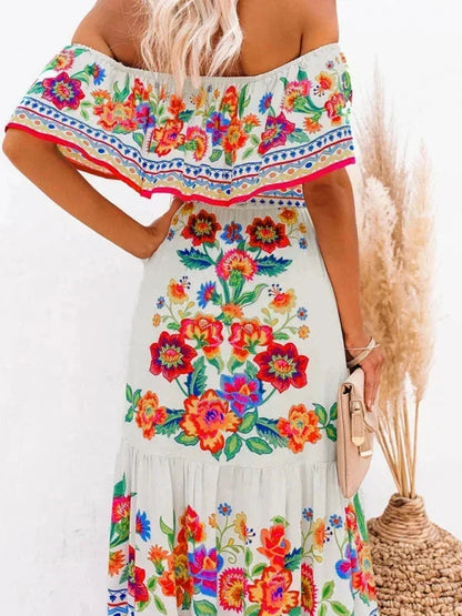 Vestido largo mujer con Hombros descubiertos y estampado floral