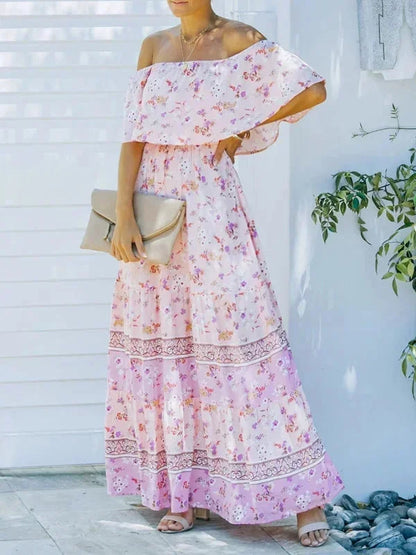 Vestido largo mujer con Hombros descubiertos y estampado floral