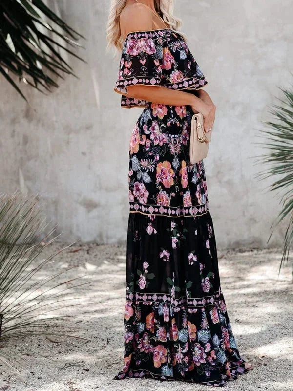 Vestido largo mujer con Hombros descubiertos y estampado floral