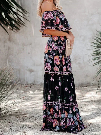 Vestido largo mujer con Hombros descubiertos y estampado floral