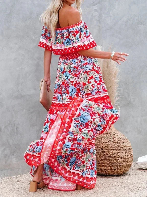 Vestido largo mujer con Hombros descubiertos y estampado floral