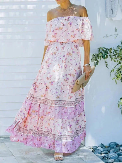 Vestido largo mujer con Hombros descubiertos y estampado floral
