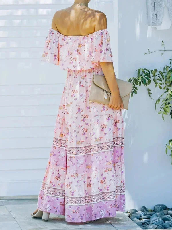 Vestido largo mujer con Hombros descubiertos y estampado floral
