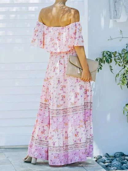Vestido largo mujer con Hombros descubiertos y estampado floral