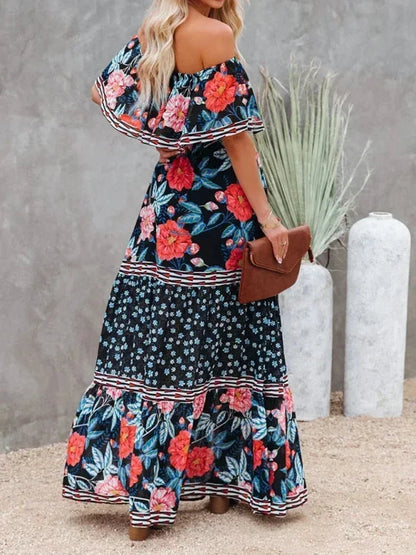Vestido largo mujer con Hombros descubiertos y estampado floral