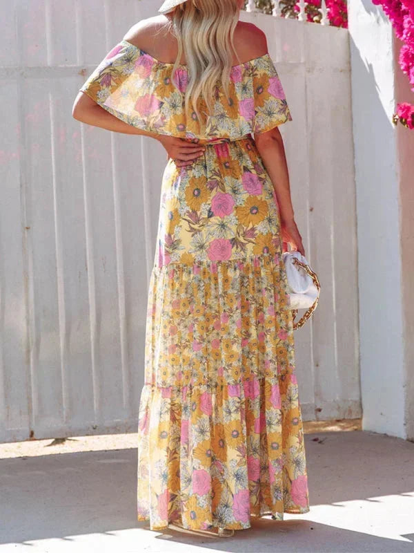 Vestido largo mujer con Hombros descubiertos y estampado floral