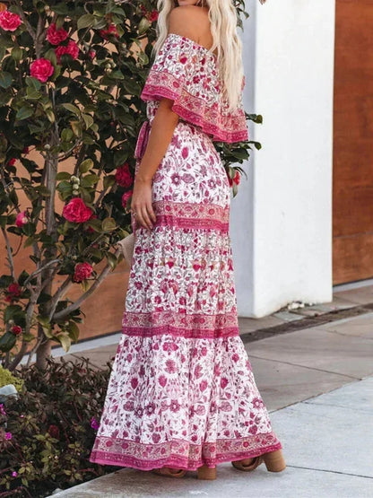 Vestido largo mujer con Hombros descubiertos y estampado floral