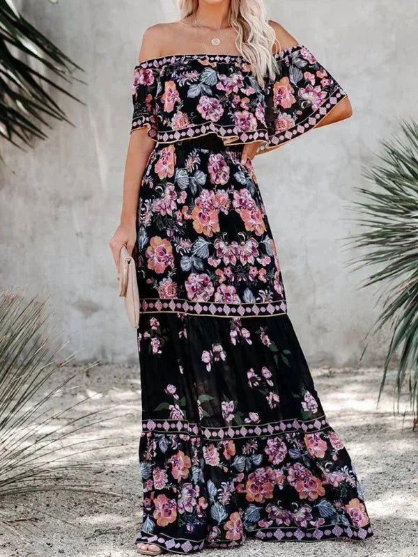 Vestido largo mujer con Hombros descubiertos y estampado floral