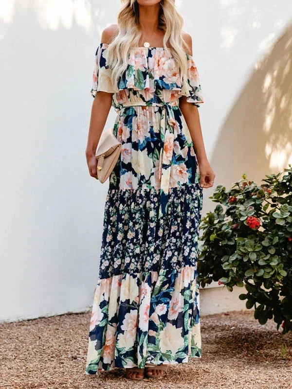 Vestido largo mujer con Hombros descubiertos y estampado floral