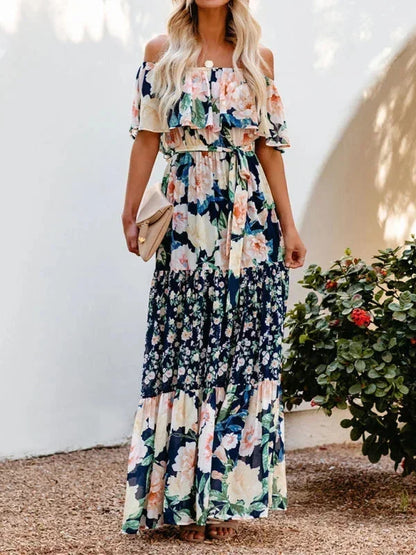 Vestido largo mujer con Hombros descubiertos y estampado floral