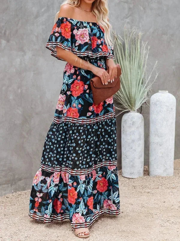 Vestido largo mujer con Hombros descubiertos y estampado floral