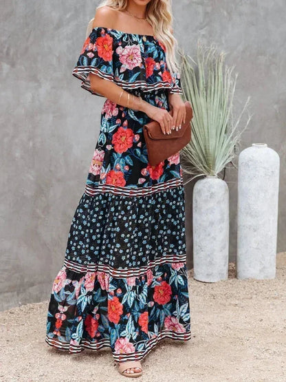 Vestido largo mujer con Hombros descubiertos y estampado floral