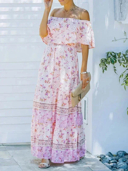Vestido largo mujer con Hombros descubiertos y estampado floral