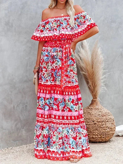 Vestido largo mujer con Hombros descubiertos y estampado floral