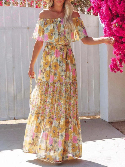 Vestido largo mujer con Hombros descubiertos y estampado floral