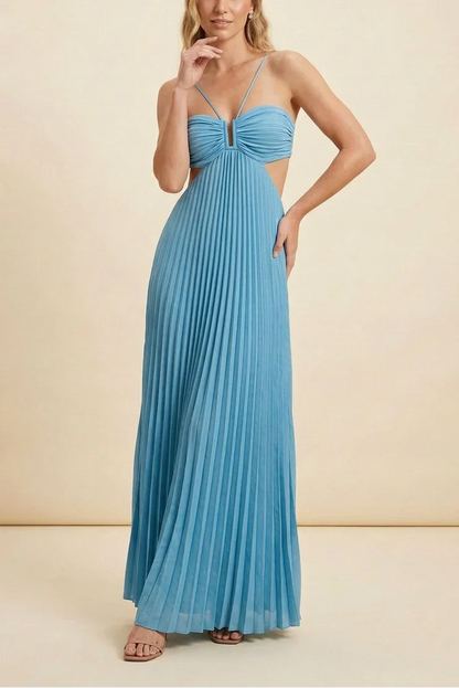 Vestido largo de mujer plisado con espalda descubierta