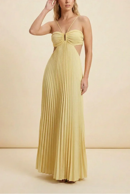 Vestido largo de mujer plisado con espalda descubierta