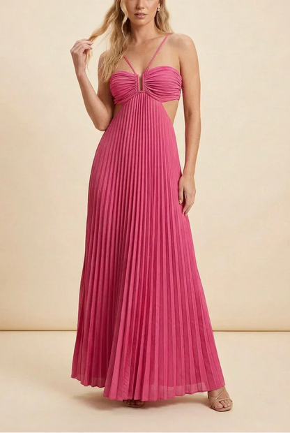 Vestido largo de mujer plisado con espalda descubierta