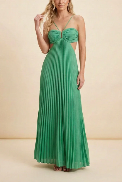 Vestido largo de mujer plisado con espalda descubierta