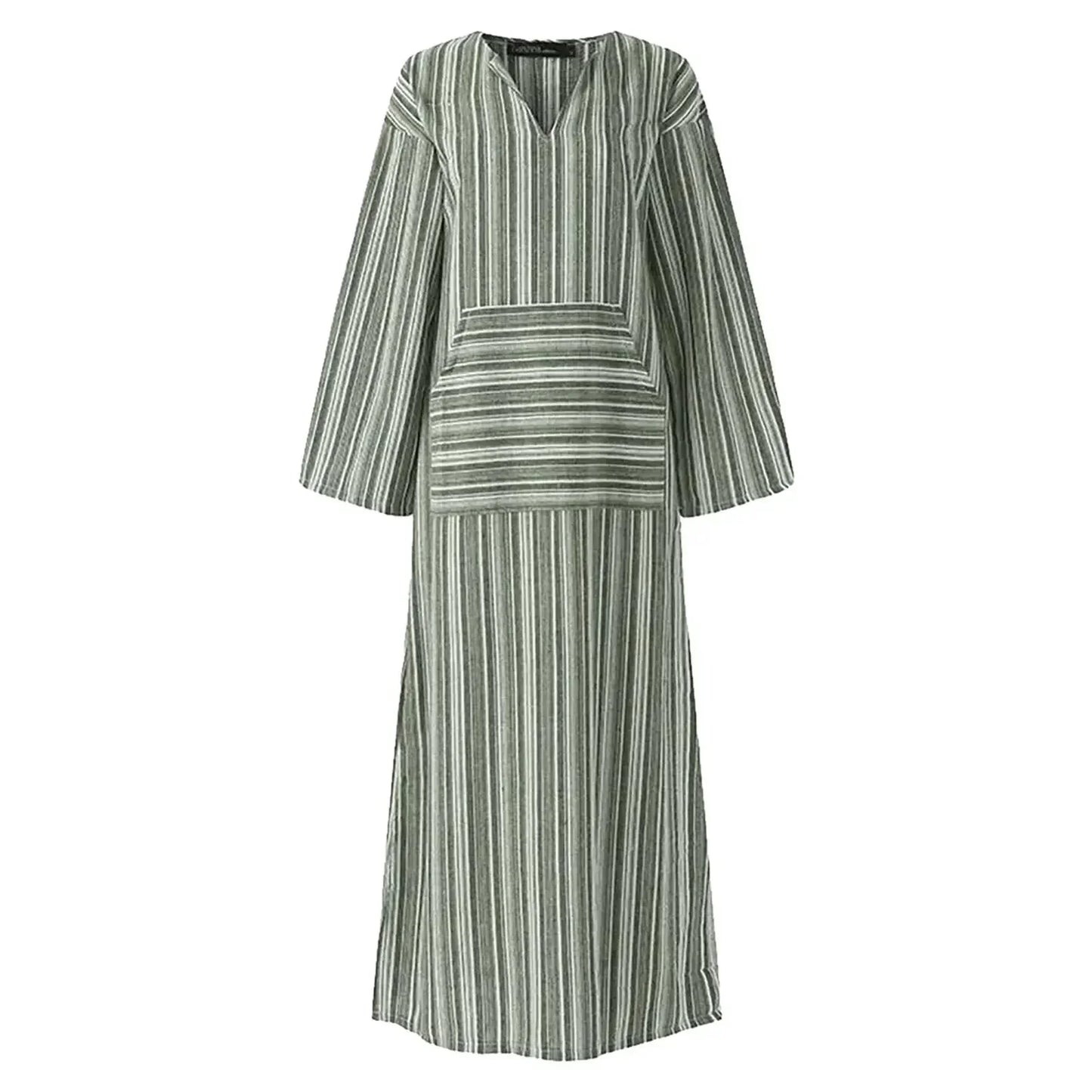 Vestido largo mujer a rayas con escote en V y bolsillos