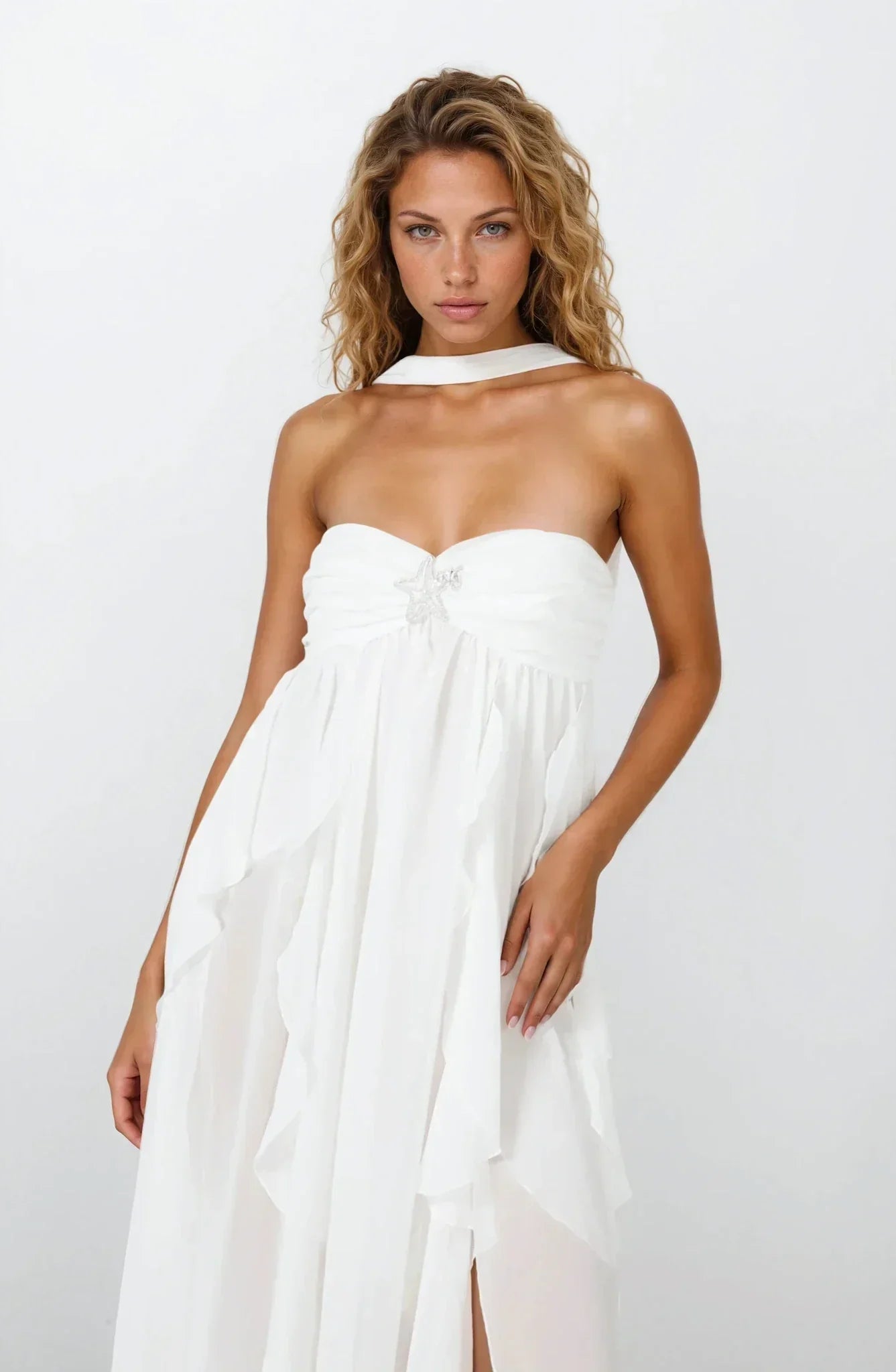 Vestido largo rosa con volantes para mujer