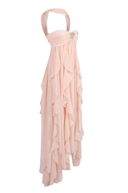 Vestido largo rosa con volantes para mujer