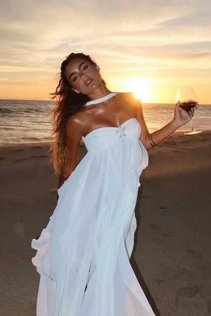 Vestido largo rosa con volantes para mujer