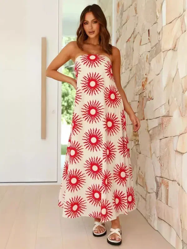 Vestido largo mujer sin tirantes con estampado veraniego
