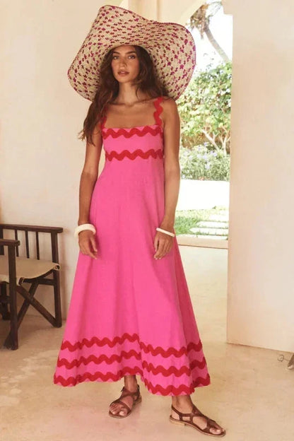 Vestido largo mujer sin mangas con borde ondulado