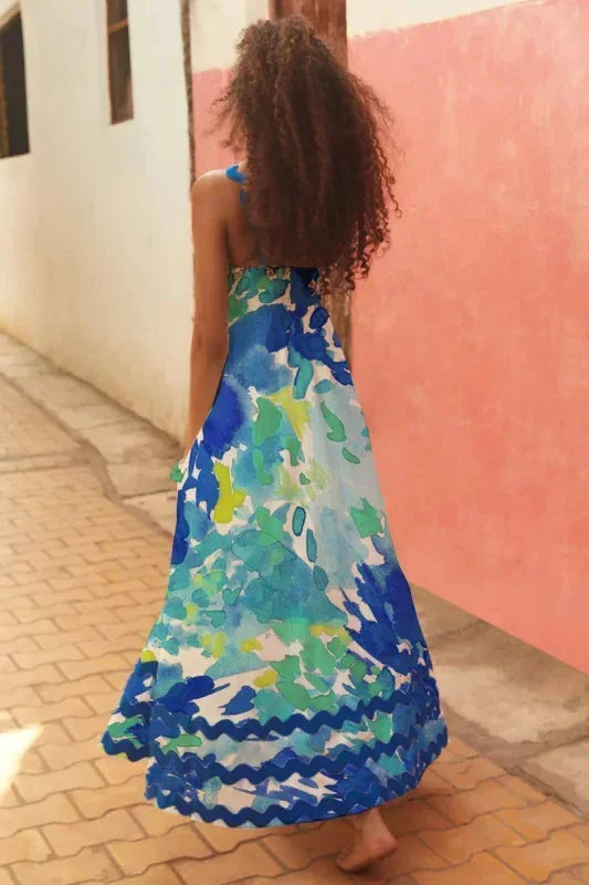 Vestido largo mujer sin mangas con borde ondulado