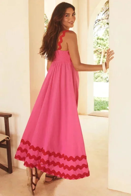 Vestido largo mujer sin mangas con borde ondulado
