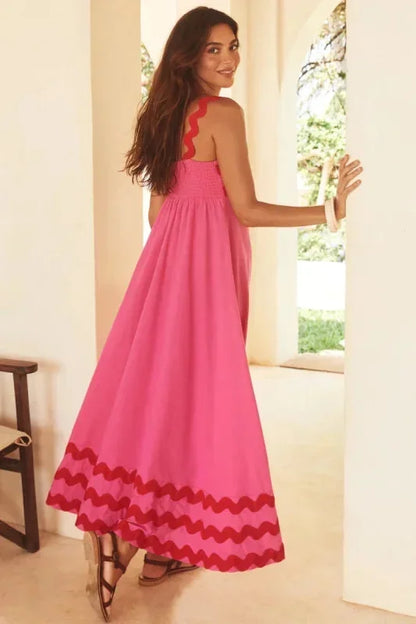 Vestido largo mujer sin mangas con borde ondulado