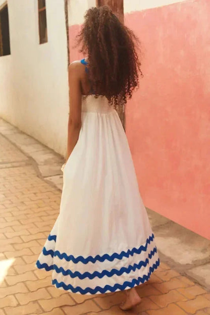 Vestido largo mujer sin mangas con borde ondulado