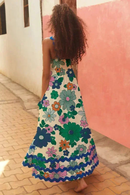 Vestido largo mujer sin mangas con borde ondulado