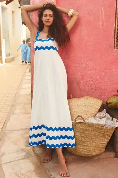 Vestido largo mujer sin mangas con borde ondulado