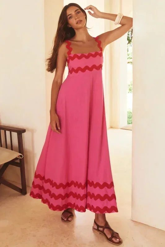 Vestido largo mujer sin mangas con borde ondulado