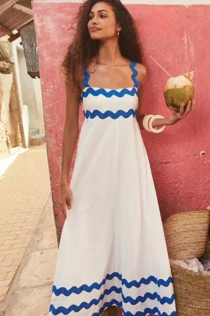 Vestido largo mujer sin mangas con borde ondulado