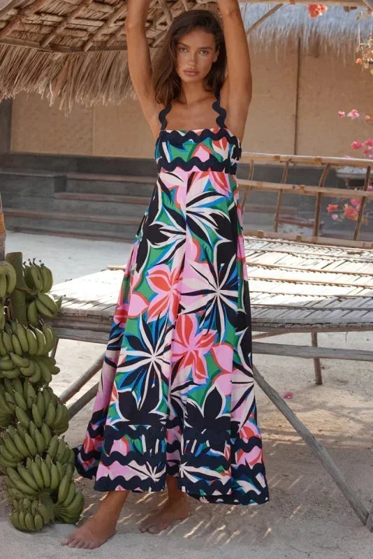 Vestido largo mujer sin mangas con borde ondulado