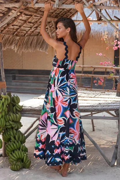 Vestido largo mujer sin mangas con borde ondulado