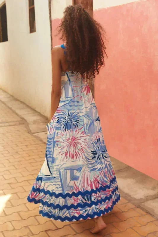 Vestido largo mujer sin mangas con borde ondulado
