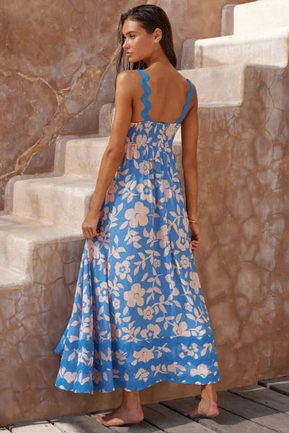 Vestido largo mujer sin mangas con borde ondulado