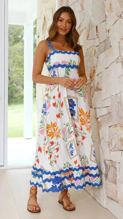 Vestido largo mujer sin mangas con borde ondulado
