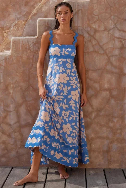Vestido largo mujer sin mangas con borde ondulado