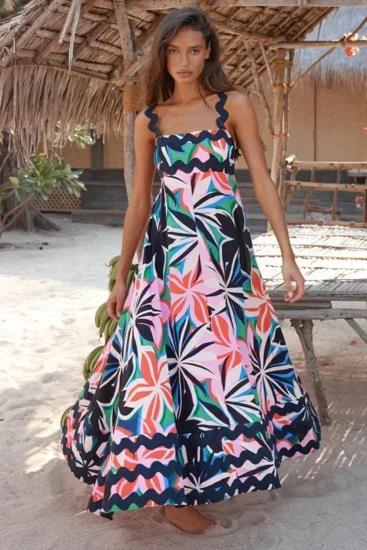 Vestido largo mujer sin mangas con borde ondulado