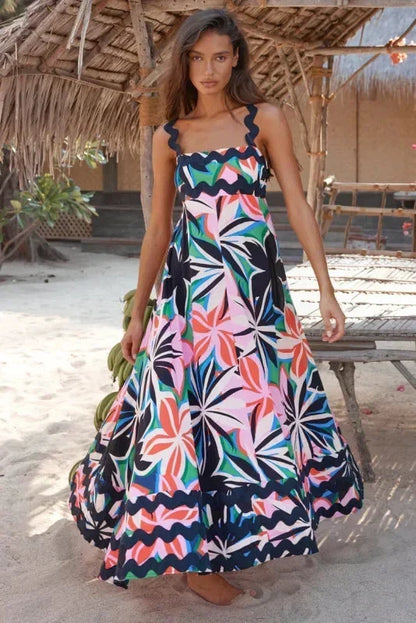 Vestido largo mujer sin mangas con borde ondulado