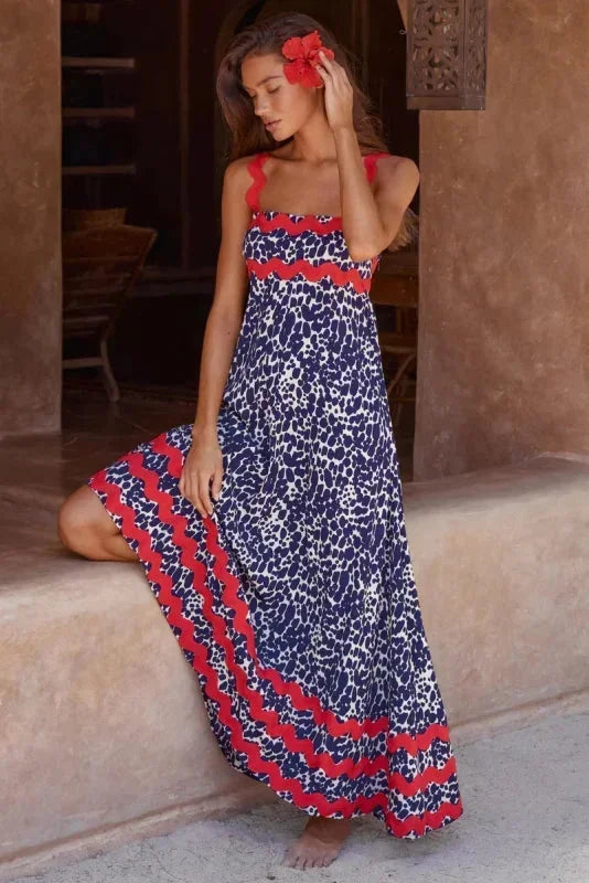 Vestido largo mujer sin mangas con borde ondulado