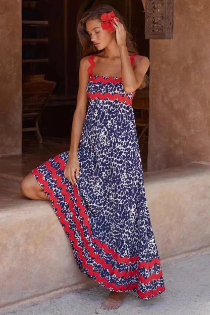 Vestido largo mujer sin mangas con borde ondulado