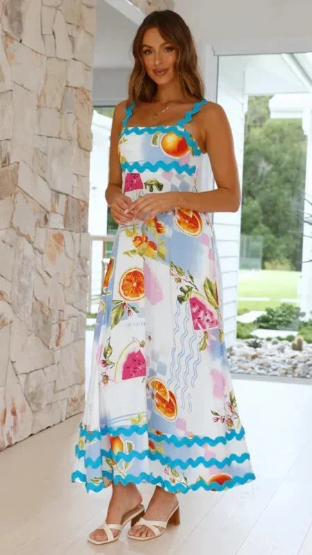 Vestido largo mujer sin mangas con borde ondulado