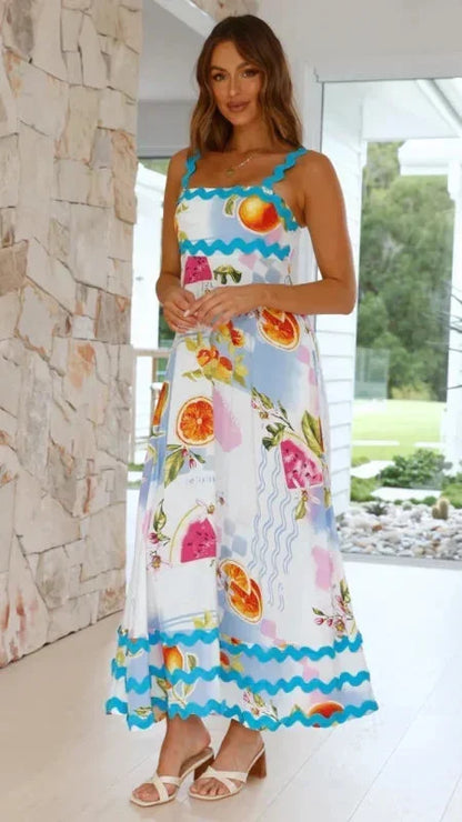 Vestido largo mujer sin mangas con borde ondulado